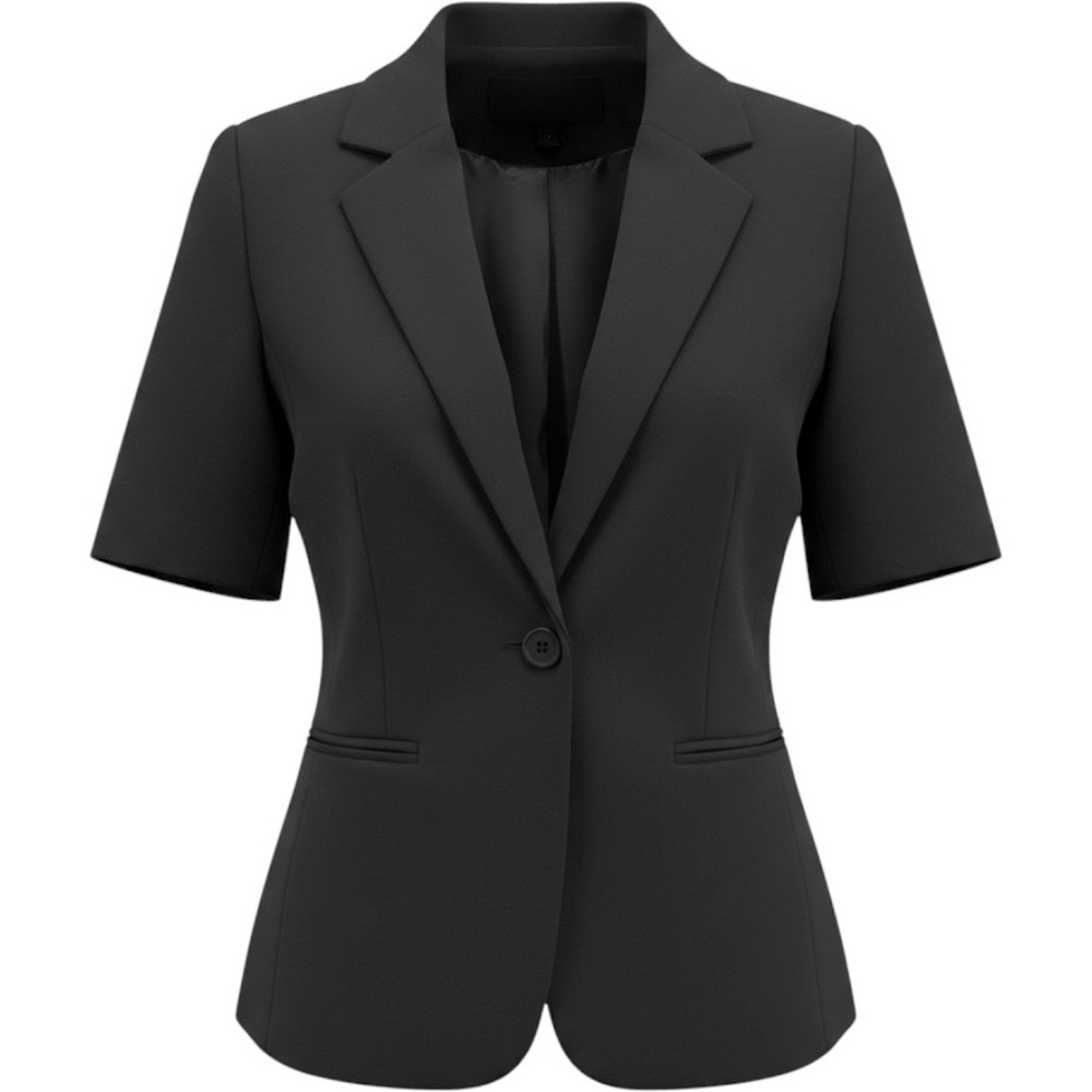 Scoop Womens SLVS Boxy Blazer Black Short Sleeve Single Button Jacket Small 4-6